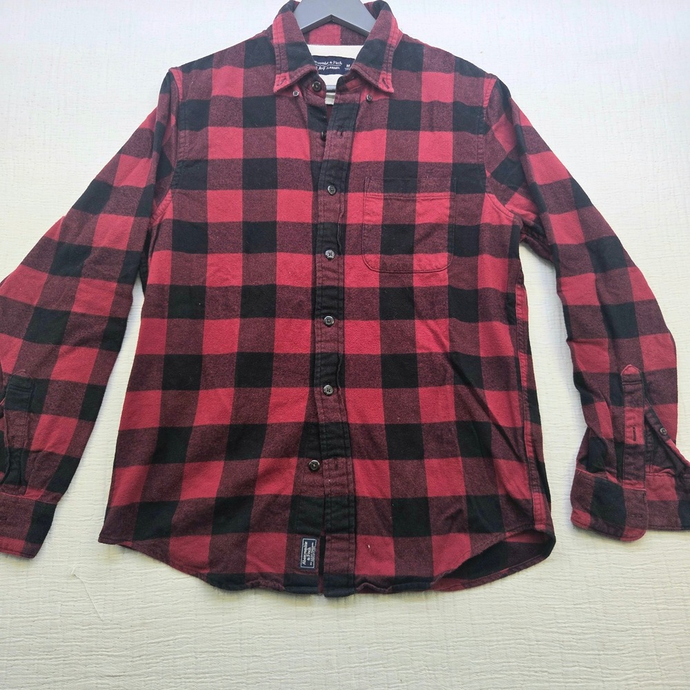 Abercrombie & Fitch Mens Red Black Buffalo Check Soft Flannel Shirt Medium M‎